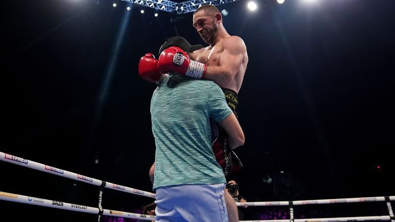 Dickens celebrating his victory against Zelfa Barrett in early 2025