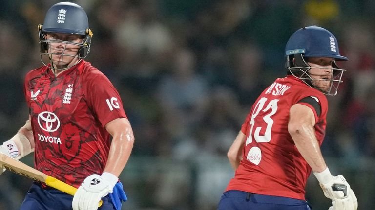 Sam Curran running between wickets alongside Liam Dawson during third T20 match