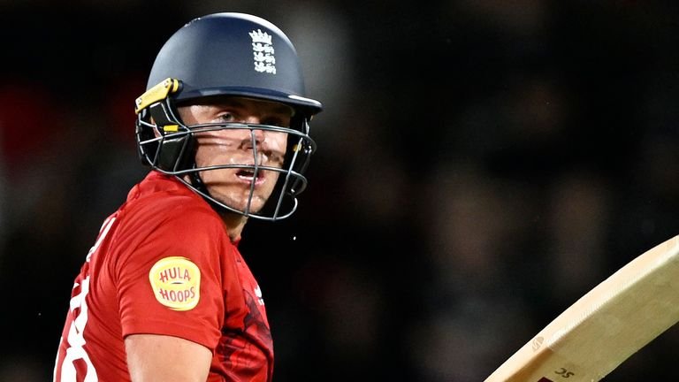 Sam Curran batting during international cricket match against New Zealand