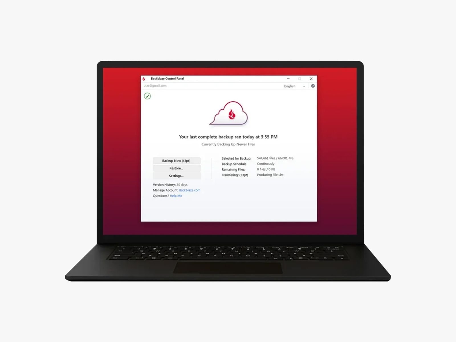 Laptop displaying cloud backup interface