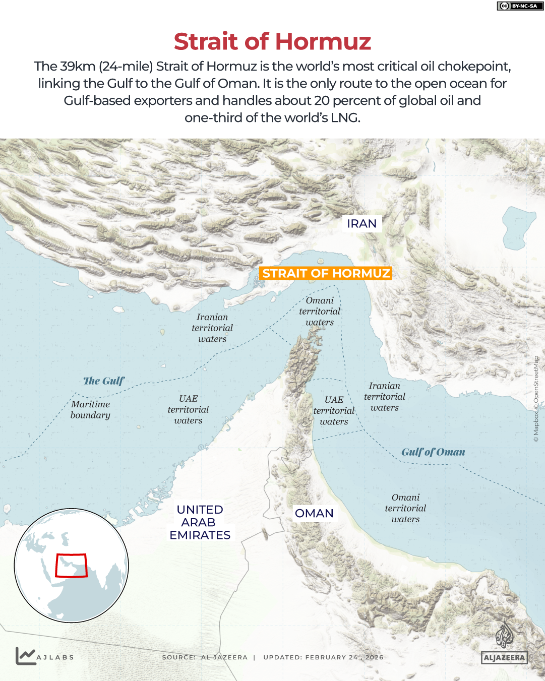 Map showing strategic location of Strait of Hormuz