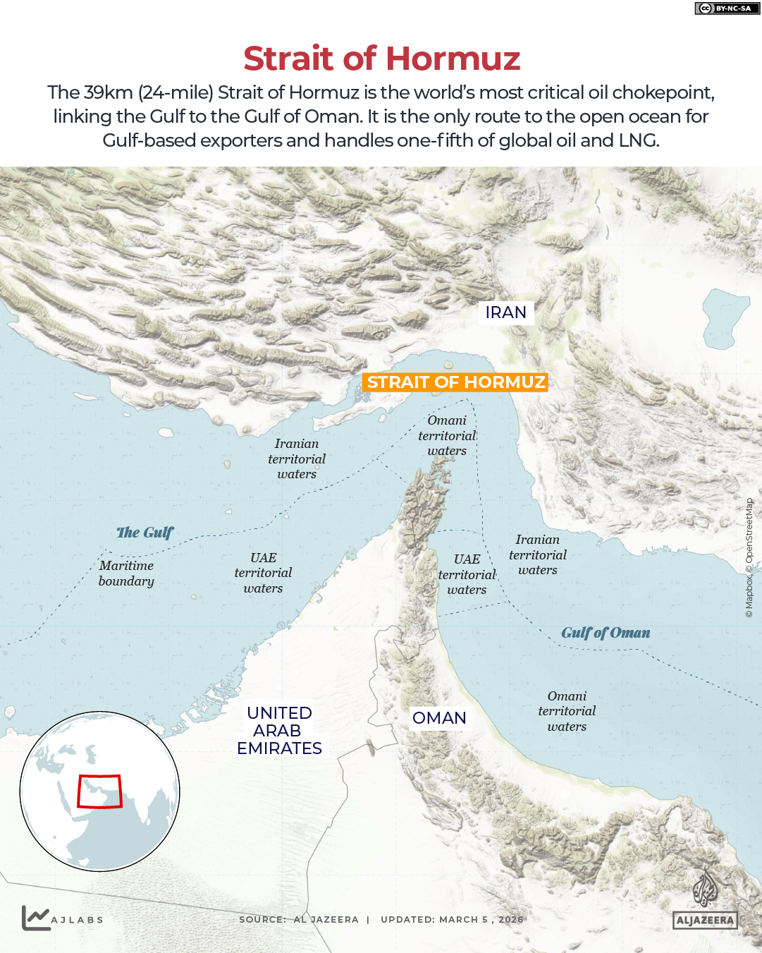 Interactive map showing strategic importance of Strait Of Hormuz