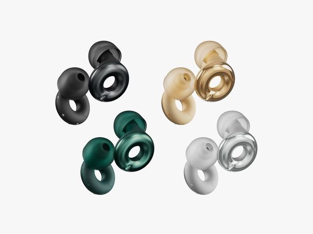 Four pairs of Loop Switch 2 earplugs in black, gold, green and silver colors