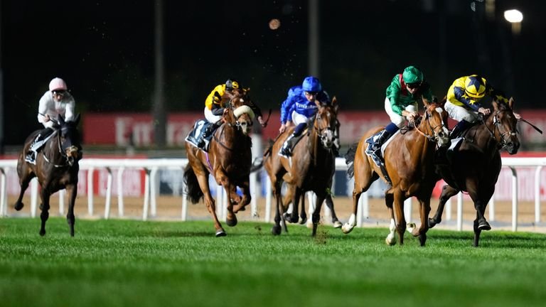 Calandagan ridden by Mickael Barzalona winning $6 million Dubai Sheema Classic