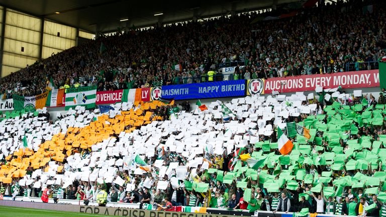 Celtic supporters filling Broomloan Stand with approximately 7,500 tickets