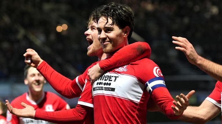Hayden Hackney celebrates after scoring Middlesbrough's third goal at Loftus Road
