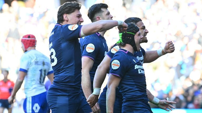 Scotland celebrate Darcy Graham second try vs France