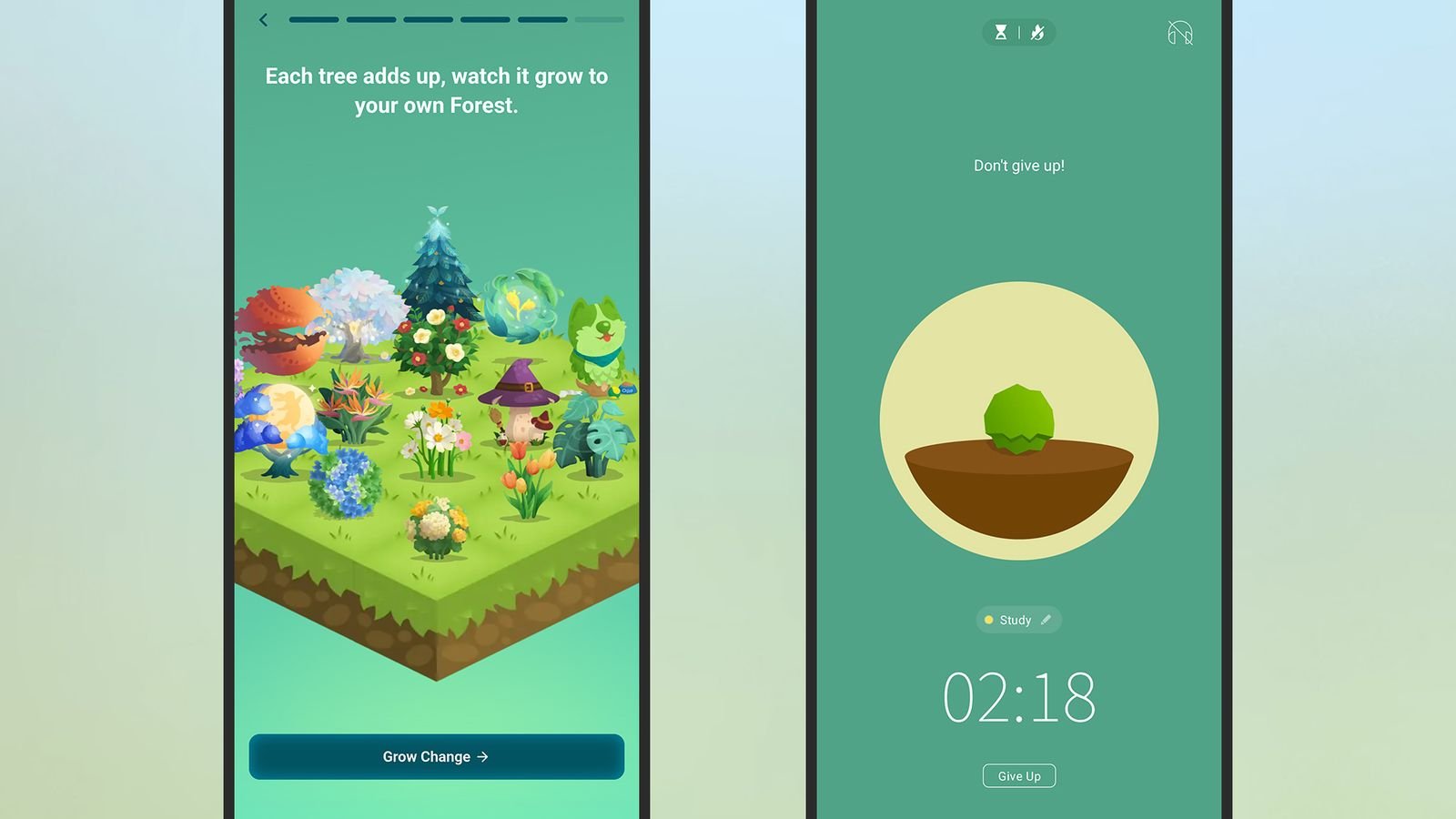 GreenScape app growing digital trees during focused sessions
