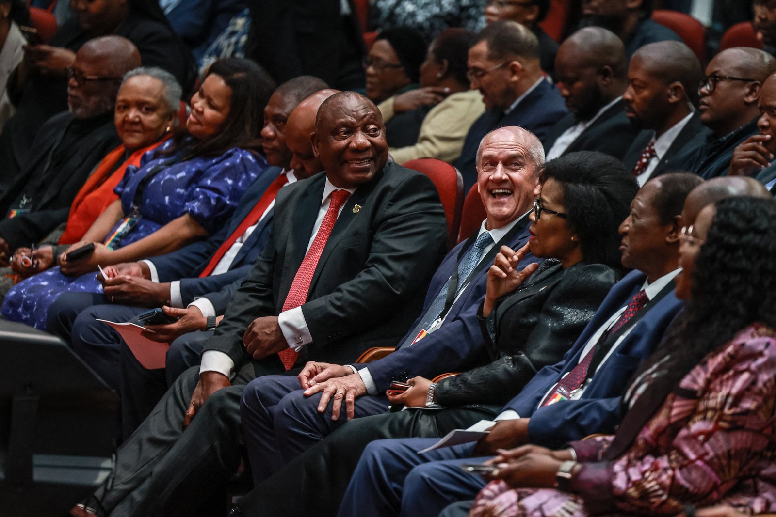 South African president Cyril Ramaphosa alongside former constitutional negotiator Roelf meyer at University of South Africa