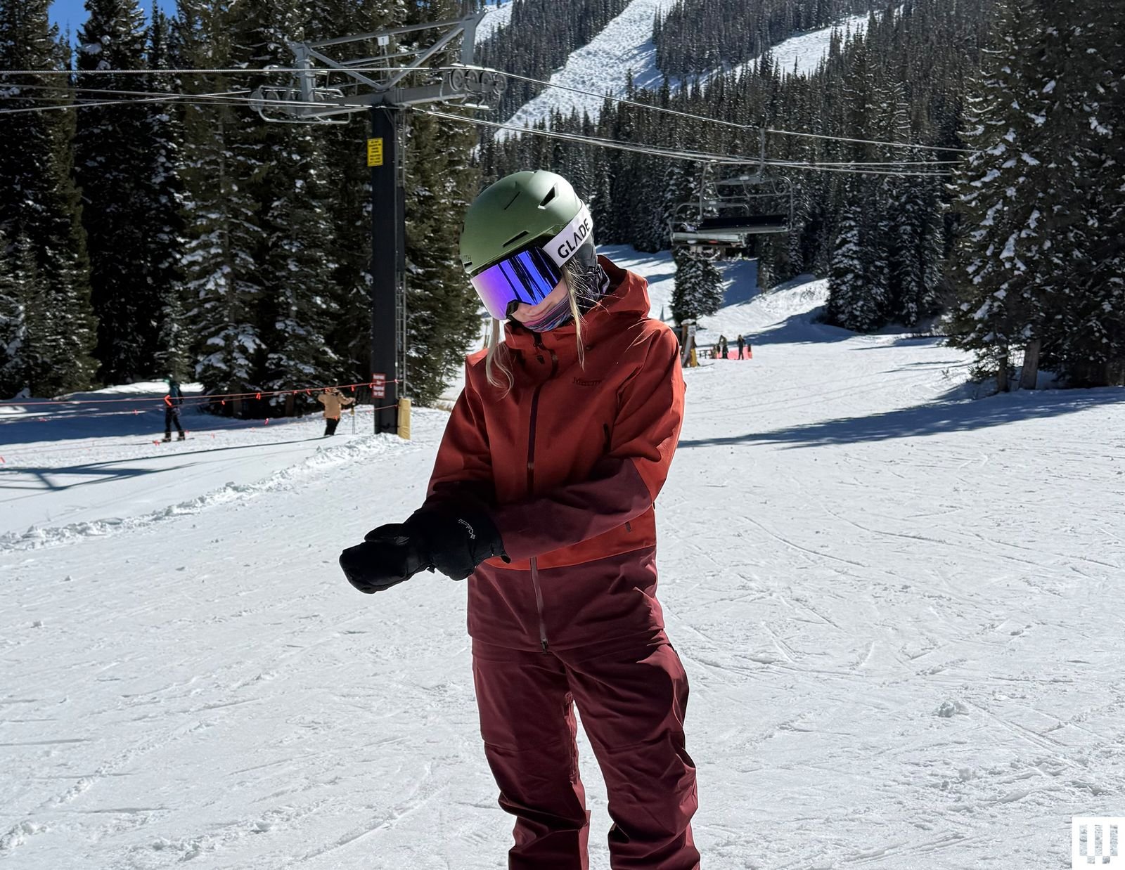 Marmot Gore-Tex Orion ski jacket worn outdoors on snowy terrain 