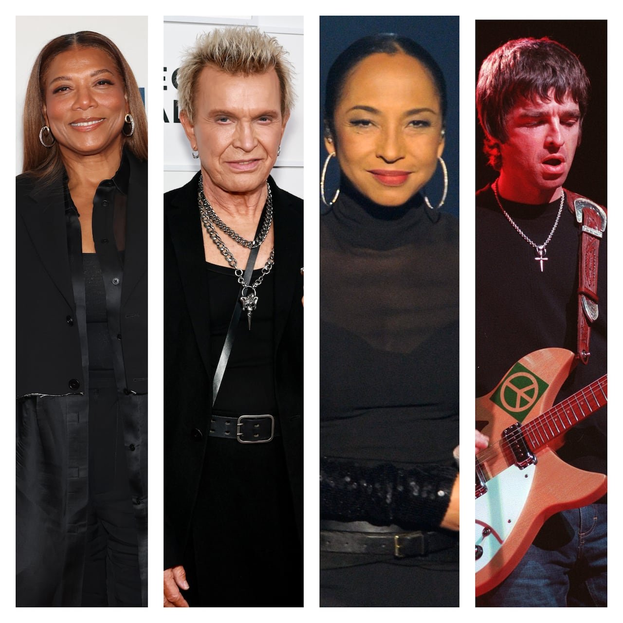 collage featuring Queen Latifah, Billy idol, Sade, Noel Gallagher from Oasis