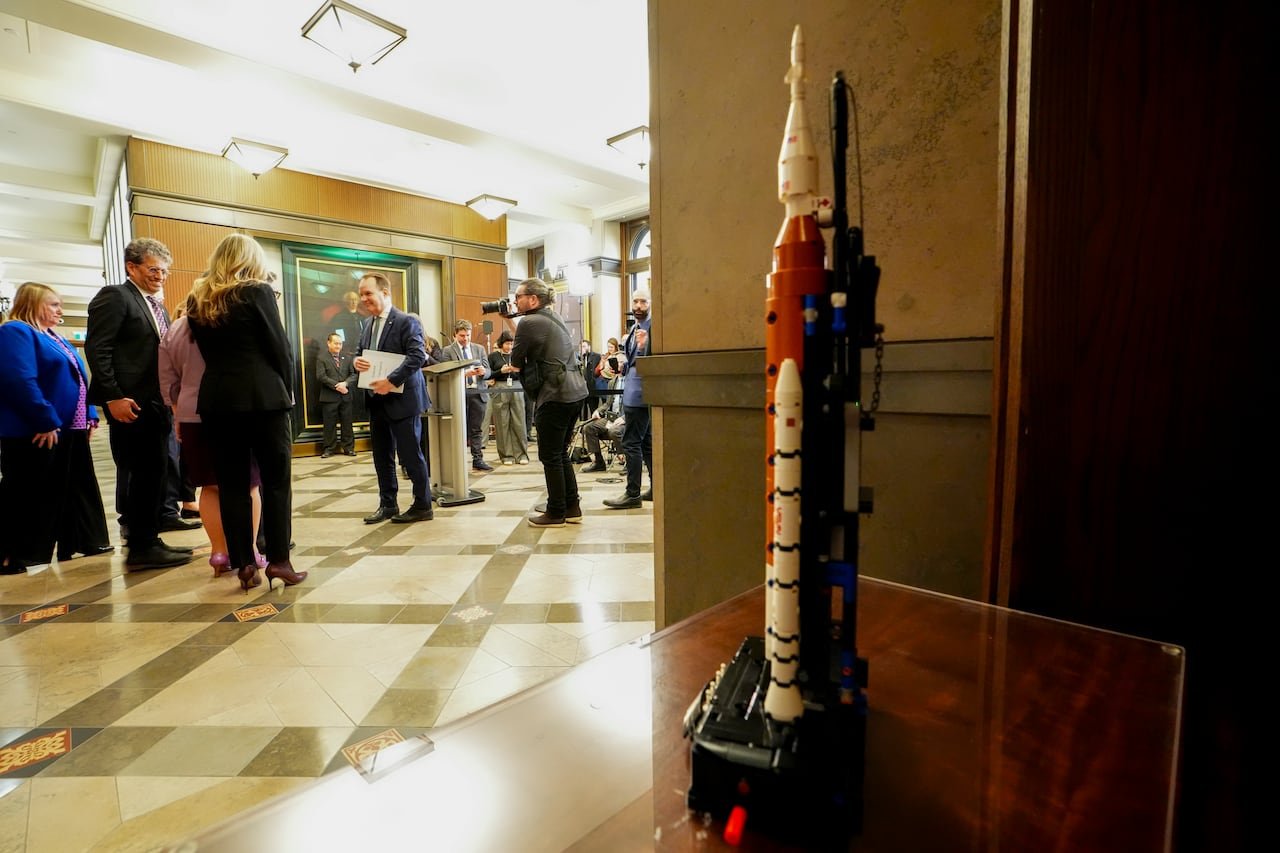 Scale model of orbital rocket displayed at press event