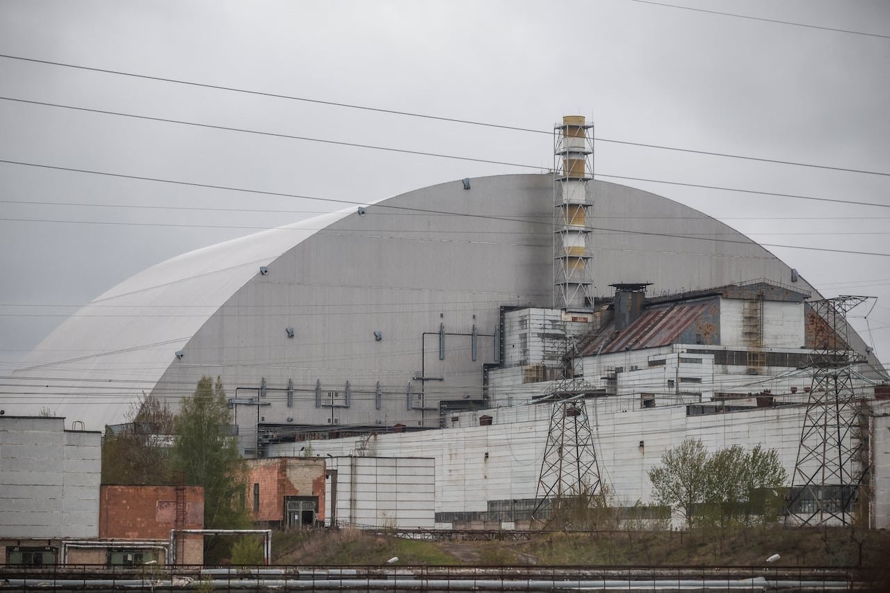 New Safe Confinement dome shielding old sarcophagus at Chernobyl plant