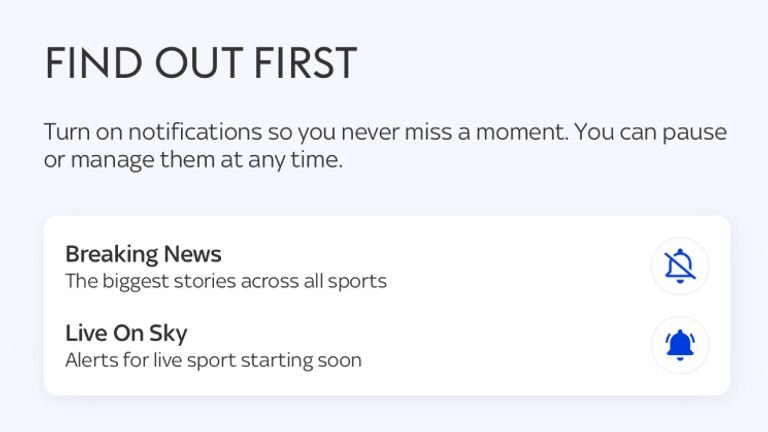 'Live on Sky' notifications keep you ahead of top live action