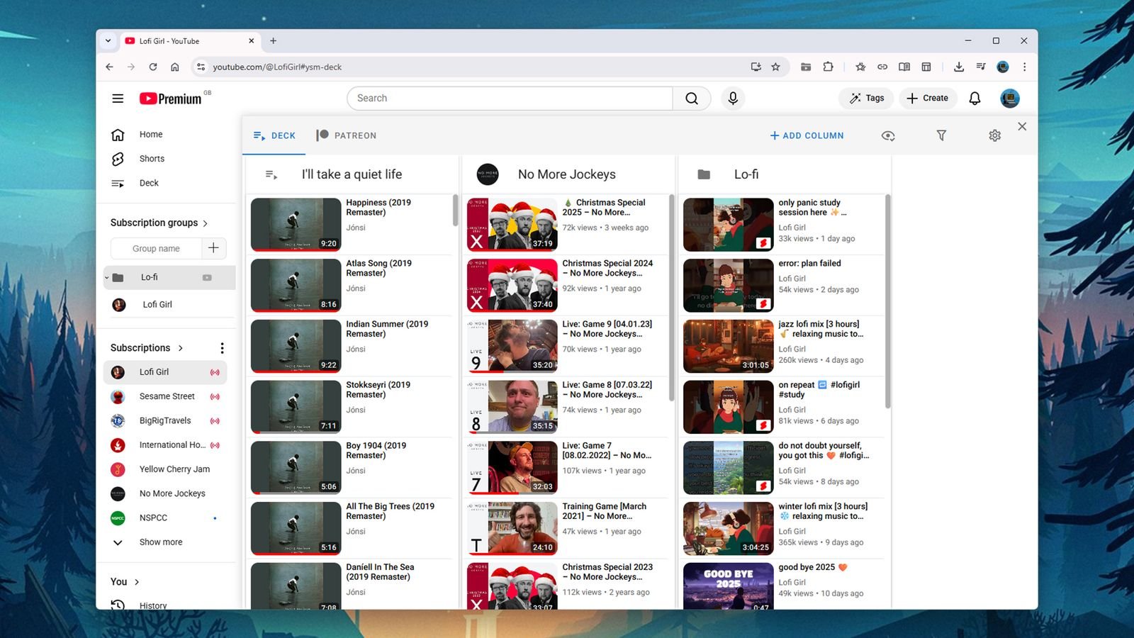 PocketTube extension interface showing categorized subscription groups