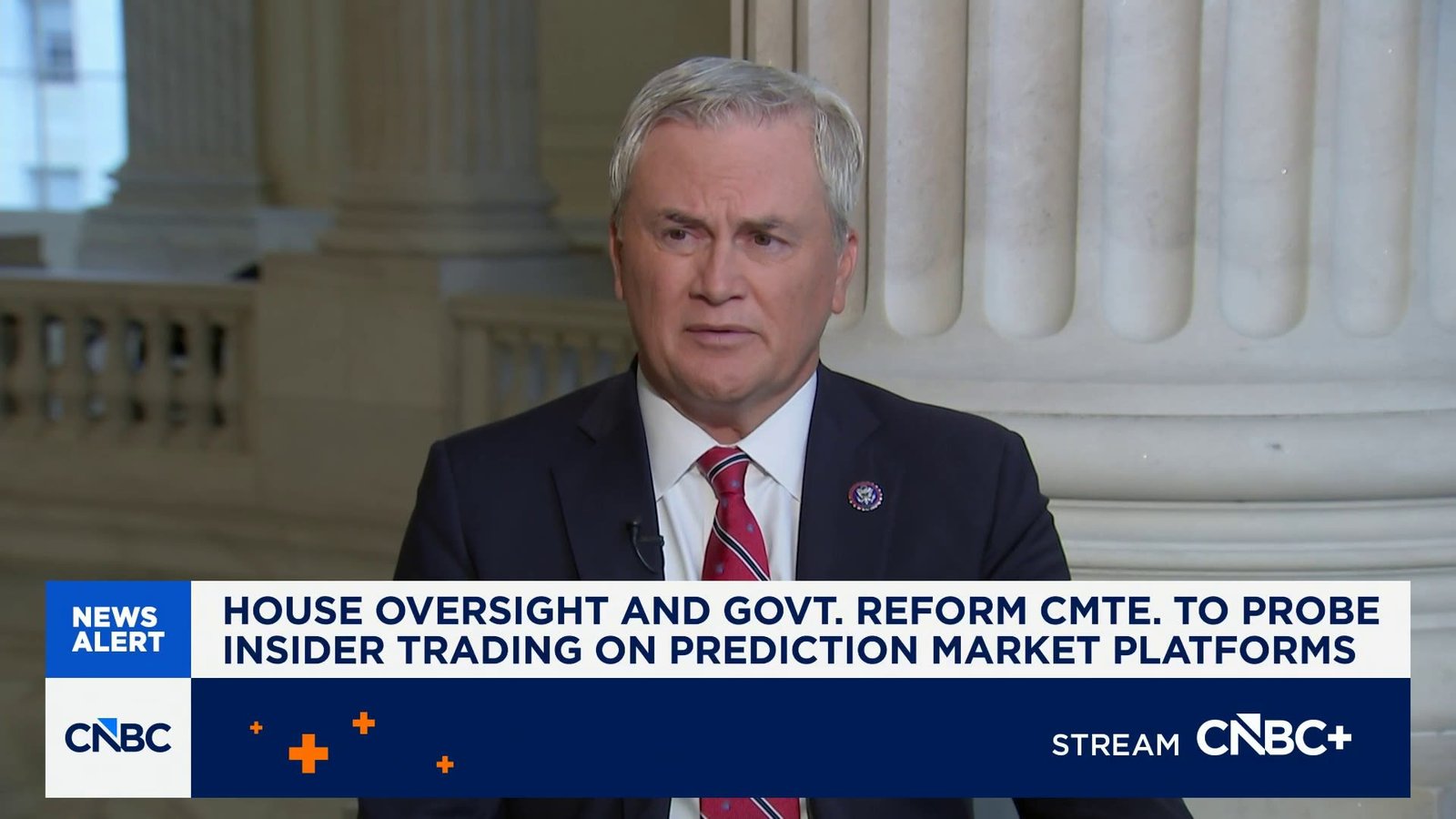 Rep James Comer addressing media during investigation into prediction markets