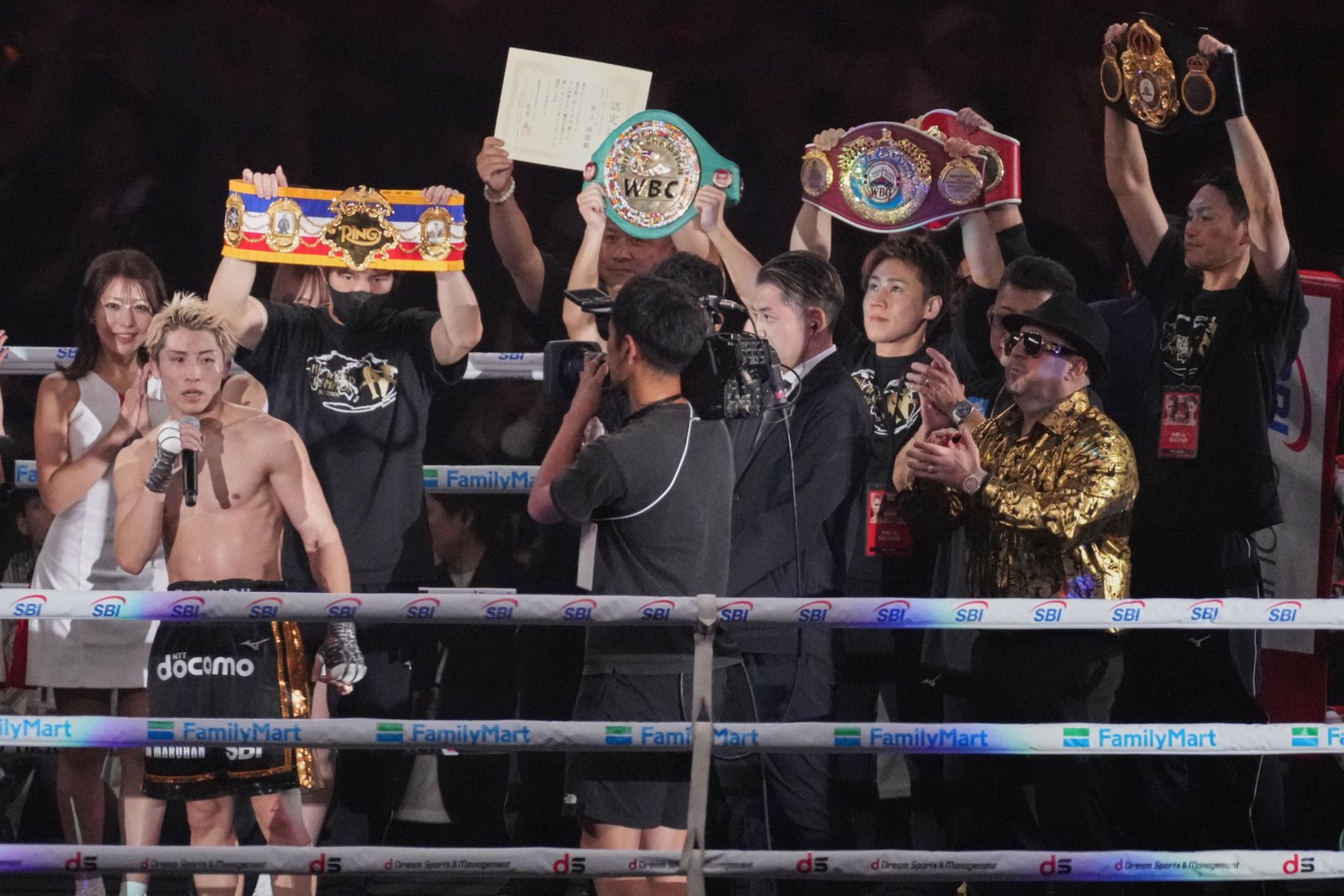Naoya Inoue celebrates victory over Junto Nakatani at Tokyo Dome