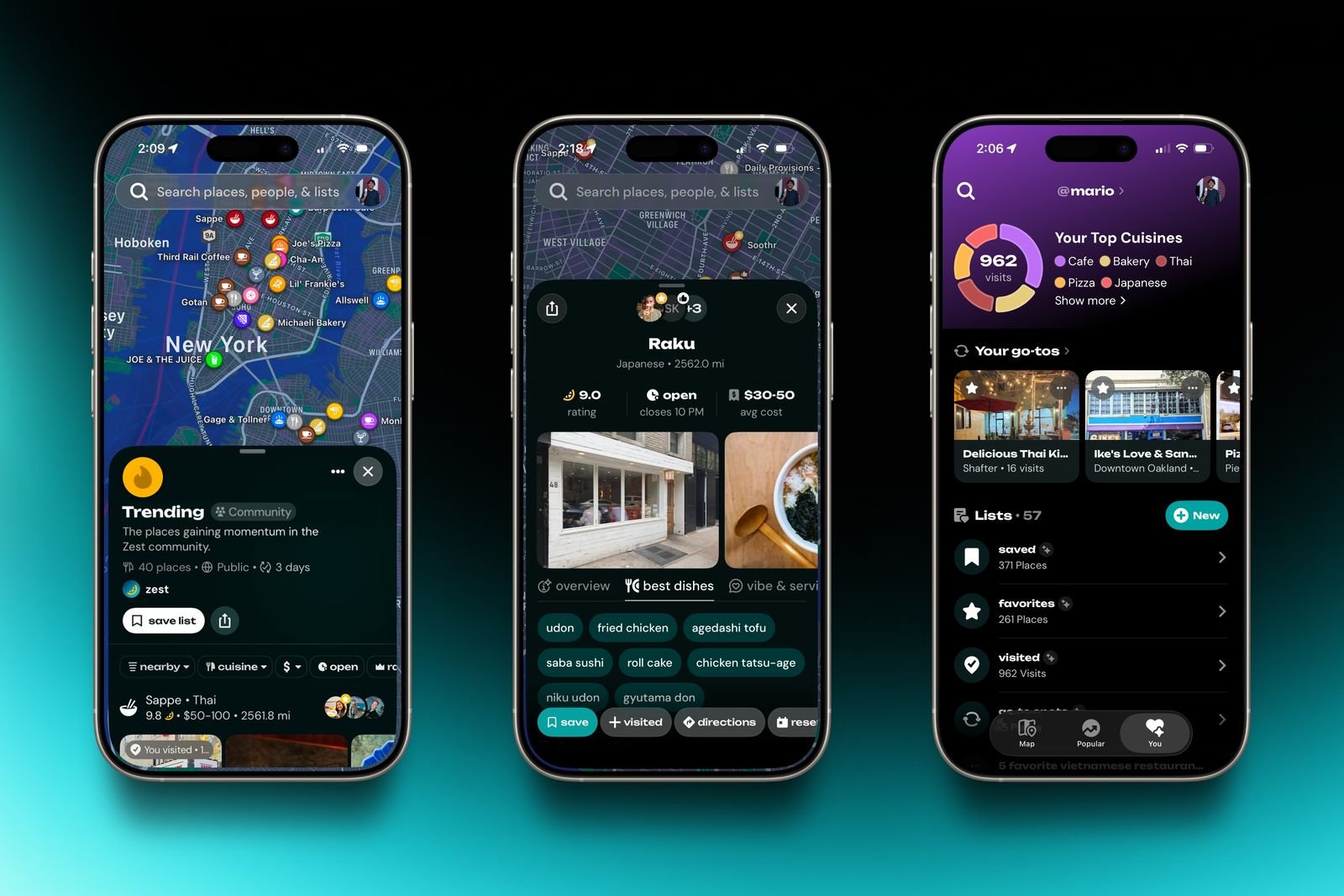 Smartphone displaying personalized map of restaurants