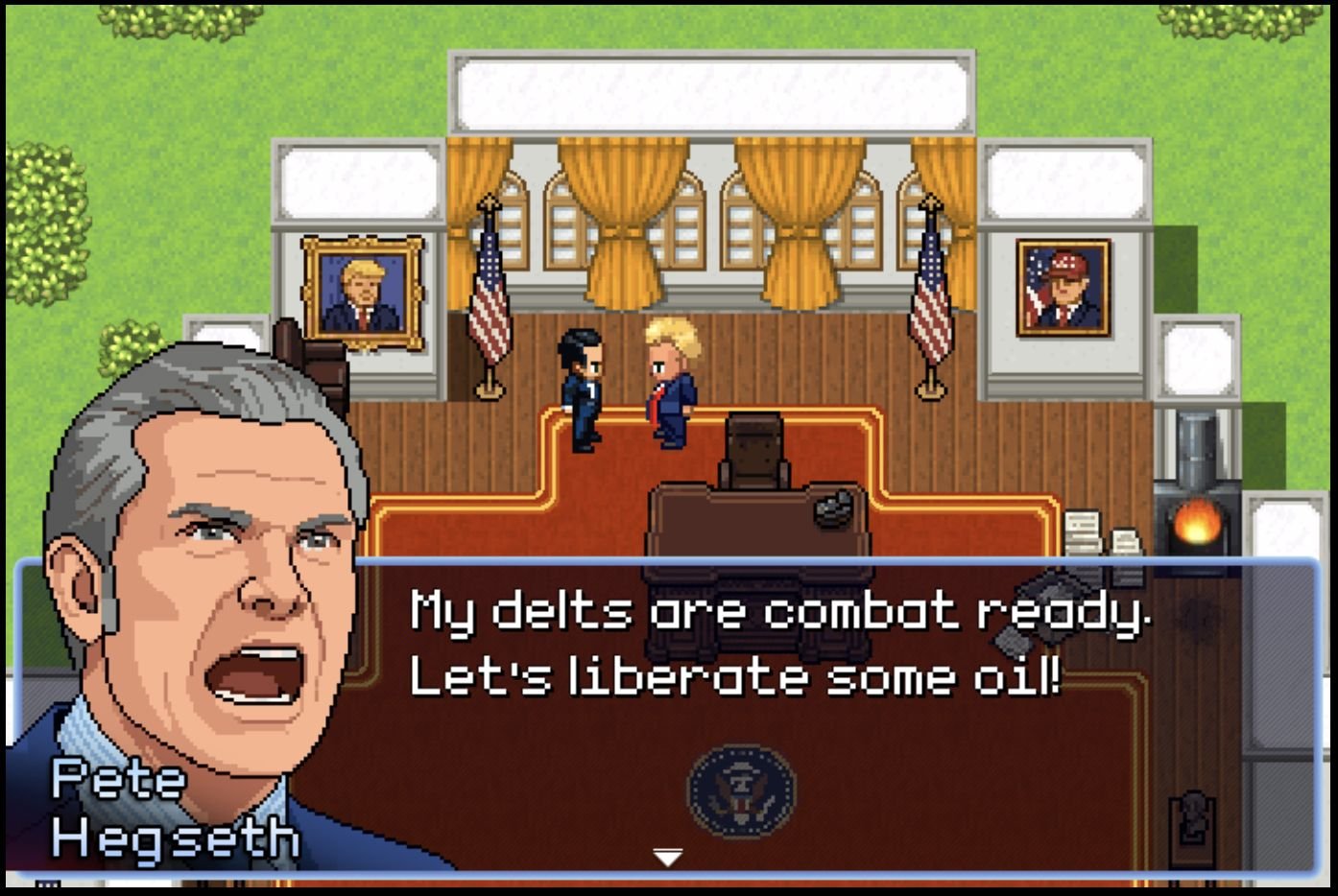 Defense Secretary Pete Hegseth depicted in Operation Epic Furious: Strait To Hell.