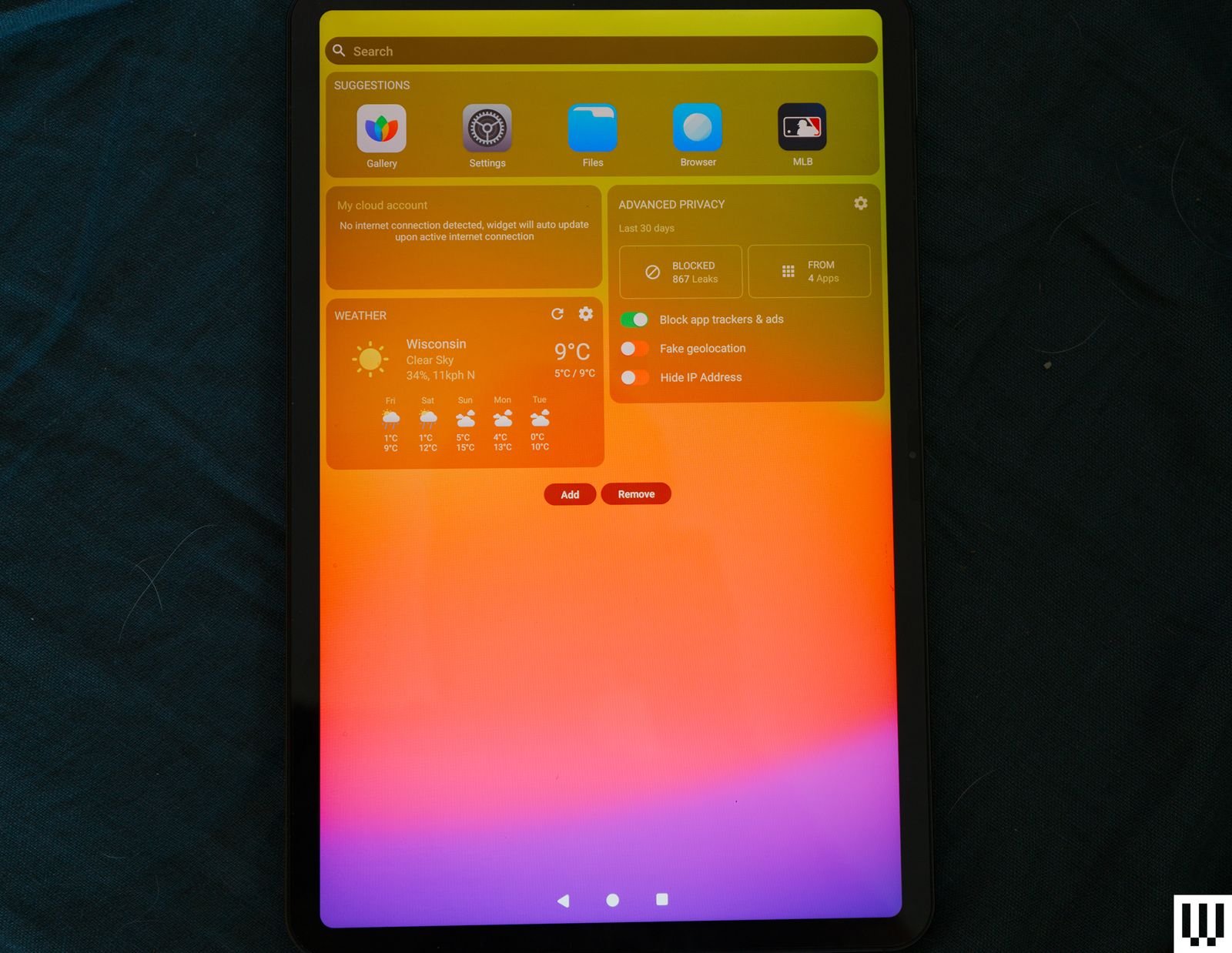 Tablet showing privacy settings screen