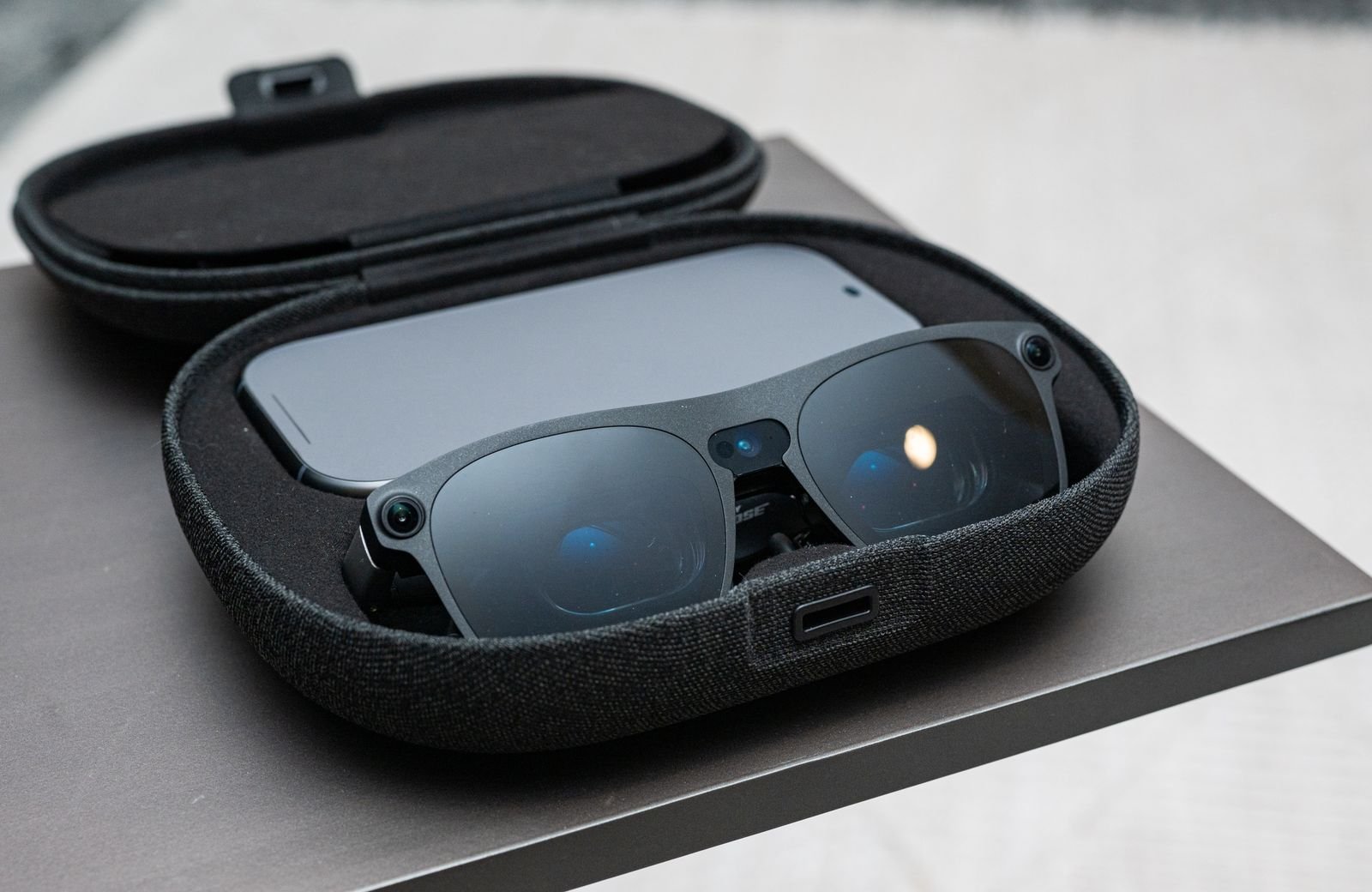 Sleek tethered mixed reality smart glasses