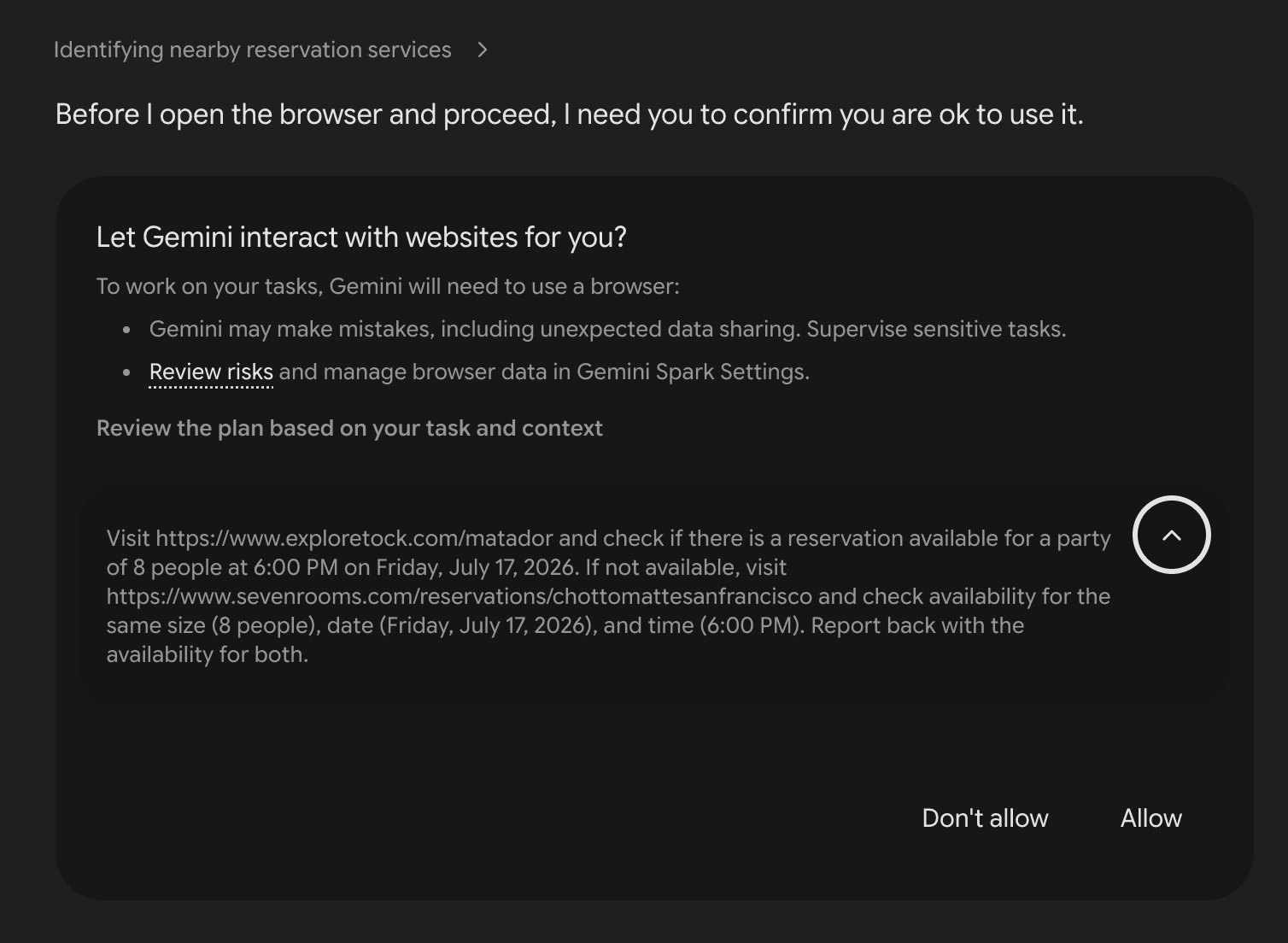 Gemini Spark User Interface