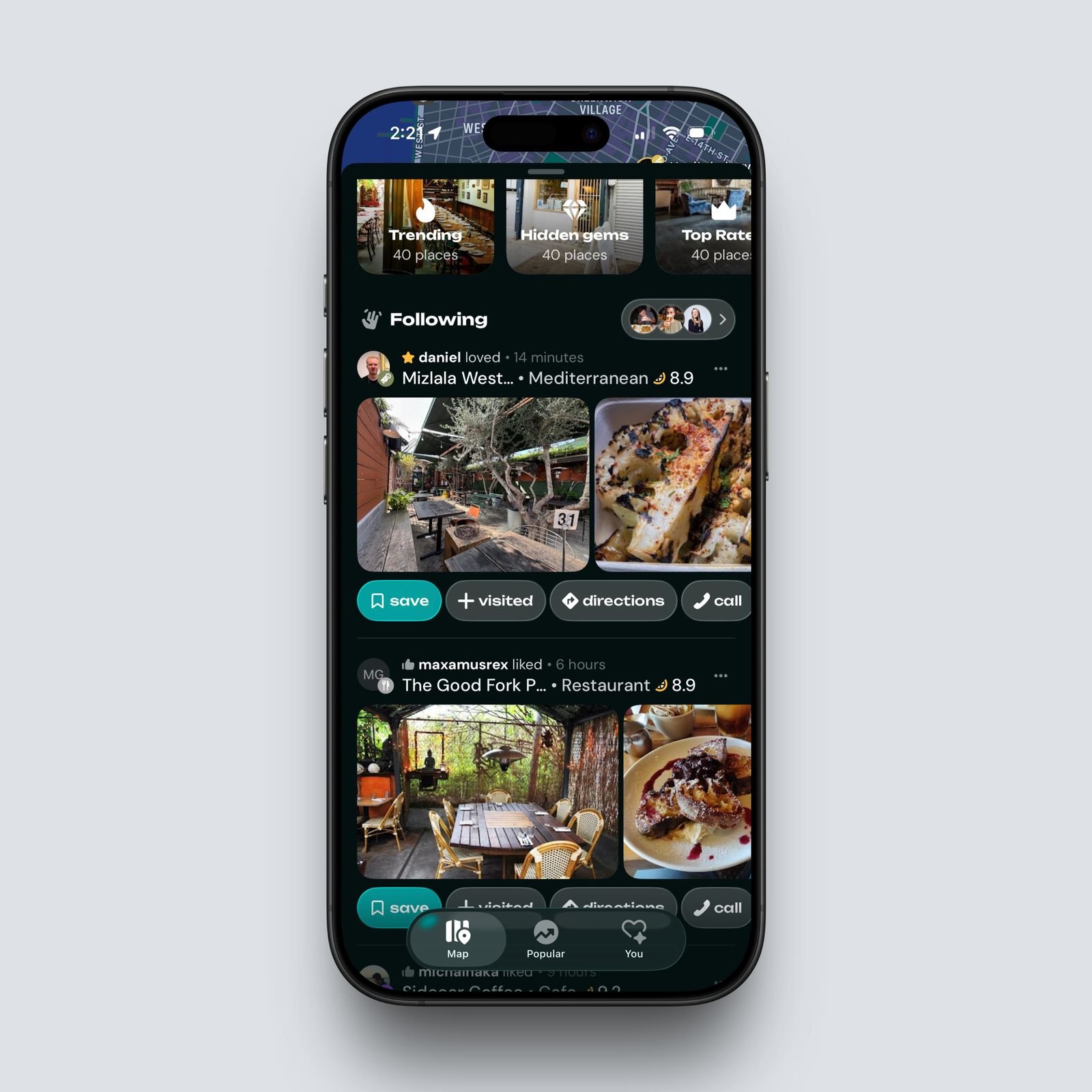 Social feed featuring recent favorite restaurants