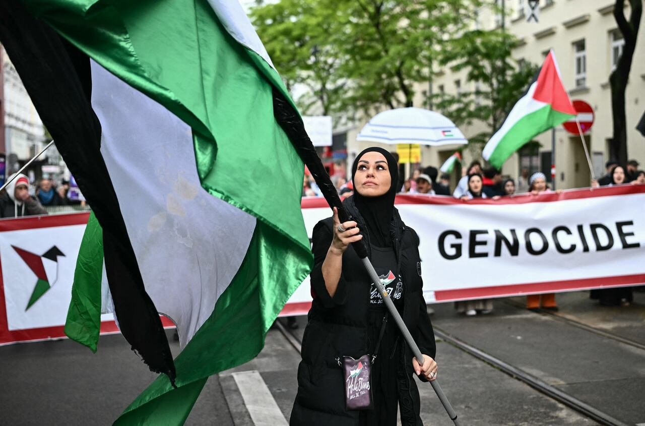 Pro-Palestinian protesters rally outside Eurovision venue in Vienna