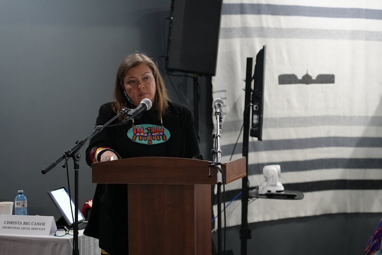 Christa Big canoe questioning witness during tribunal hearings