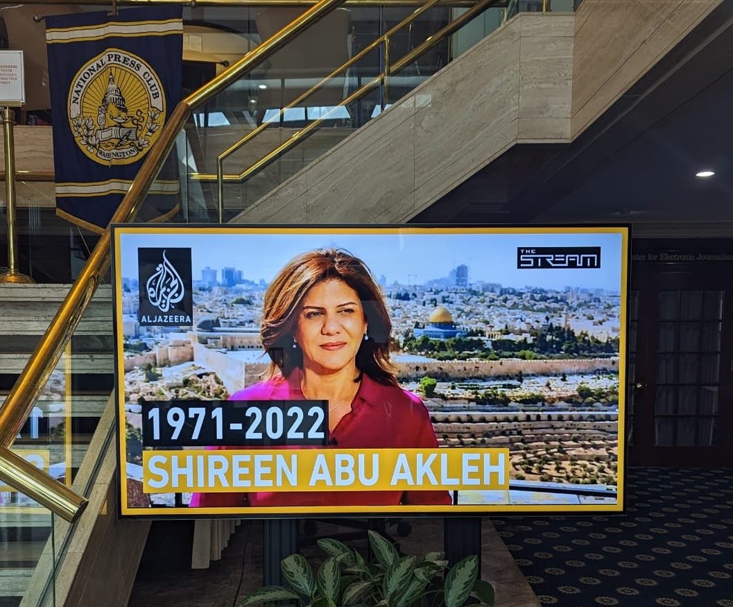 Photo tribute honoring Shireen abu Akleh at National Press Club