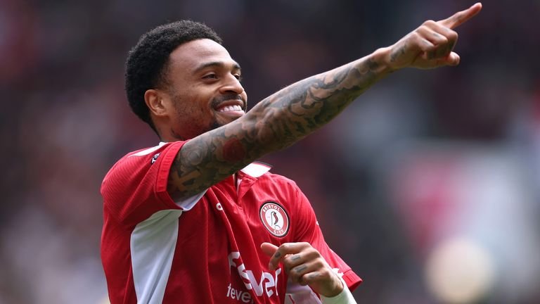 delano Burgzorg celebrates after giving Bristol City an early lead against Stoke
