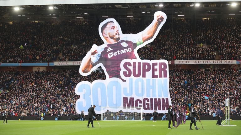 Tifo honoring Aston Villa captain John McGinn at Villa Park