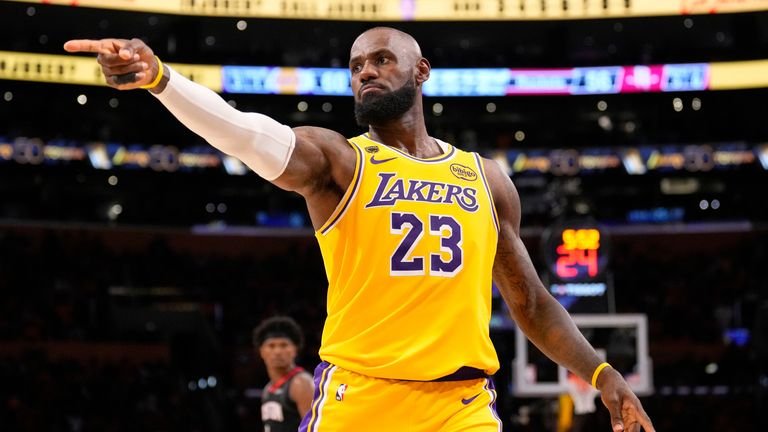 LeBron James after scoring during first-round playoffs game against Houston Rockets