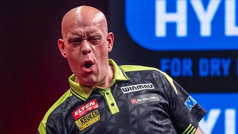Michael van Gerwen celebrating during a match