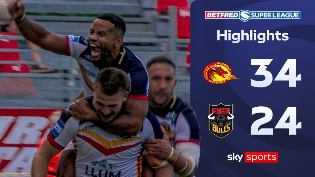 Epic Clash Unfolds: Catalans Dragons Dominate Bradford Bulls 34-24 in Super League Thriller!