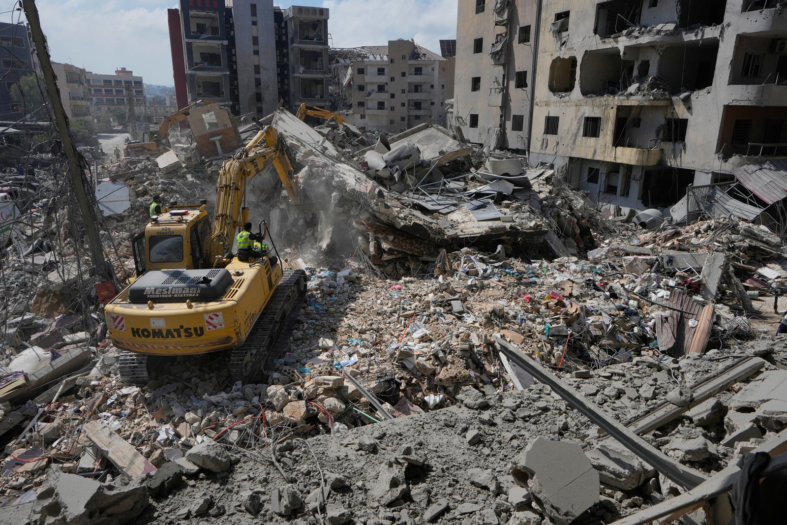 Excavator used searching victims under rubble post-air raid near Tyre