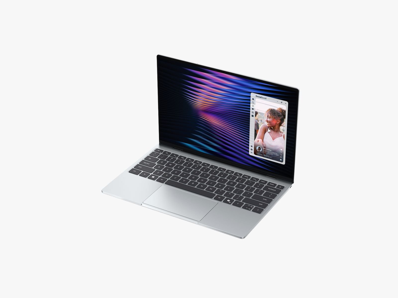 Open silver laptop displaying vivid screen and keyboard