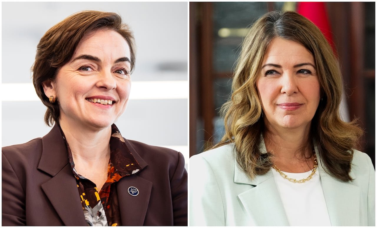Composite image showing Premier Christine Frechette of Québec alongside Premier Danielle Smith of Alberta