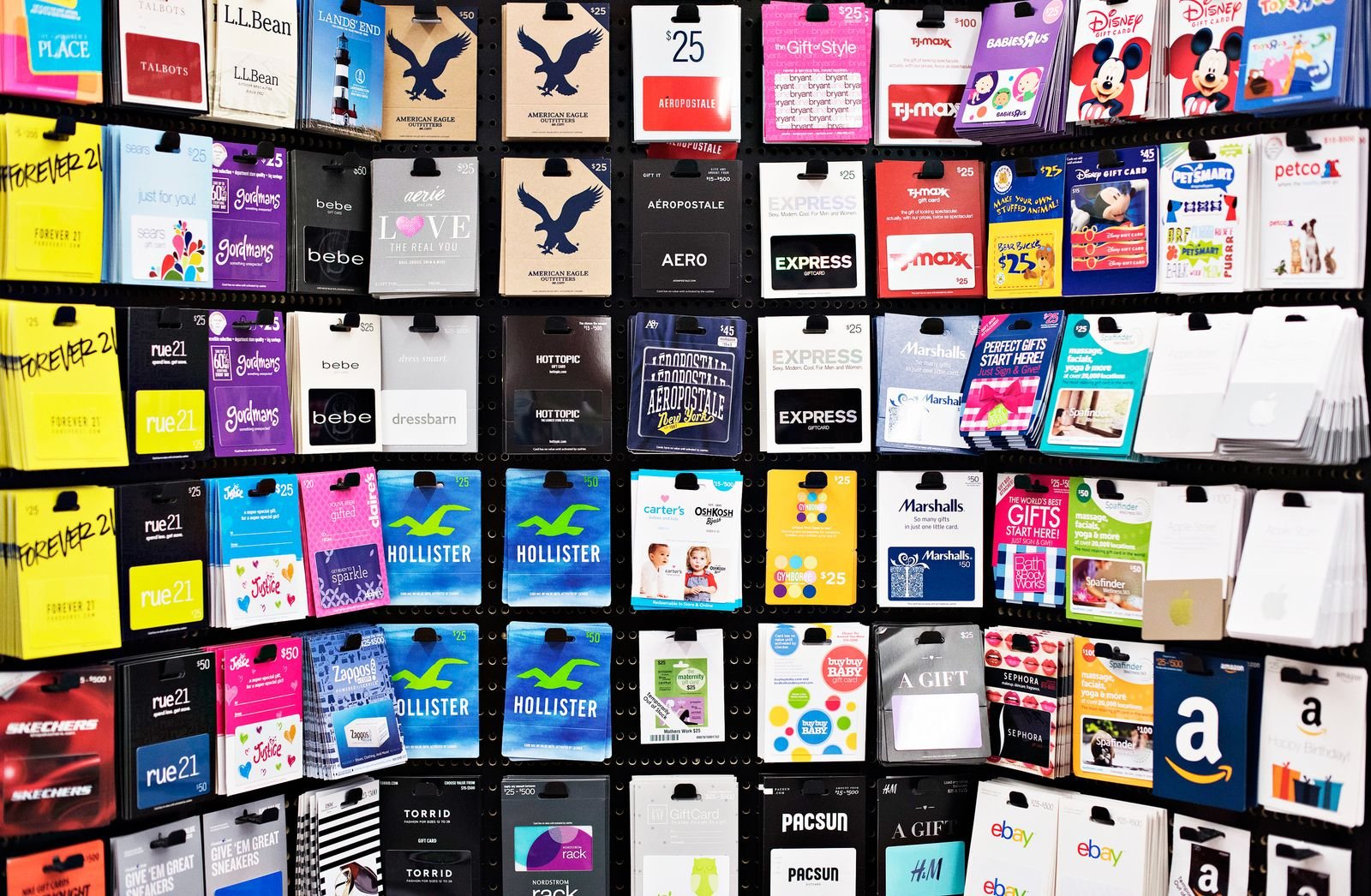 Assortment of colorful discount gift cards