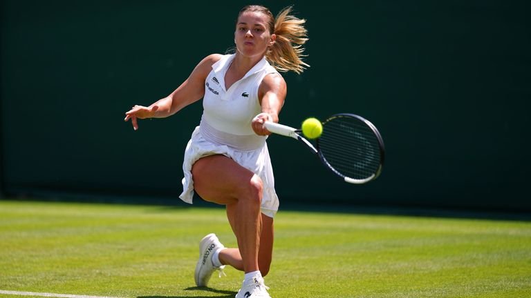 Maja Chwalinska returns ball during women's singles match