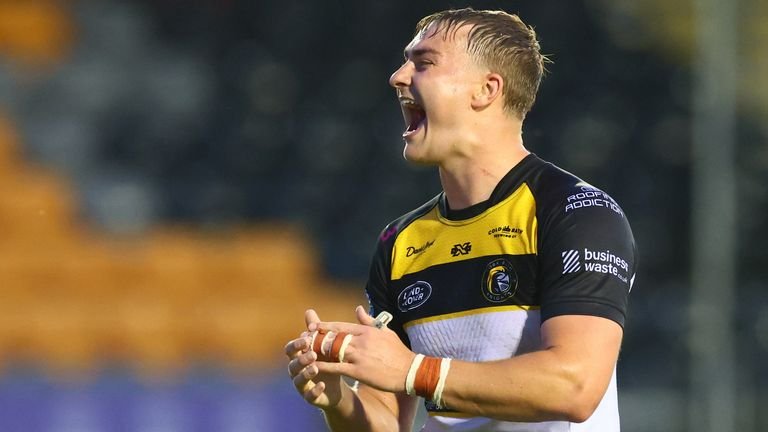 Oli Field celebrates York Knights' victory over Castleford Tigers