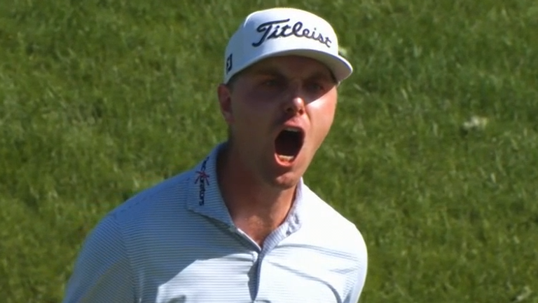 Ryan Gerard celebrates key putt during The Memorial Tournament