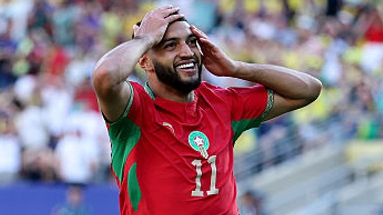Ismael Saibari celebrating after scoring for Morocco