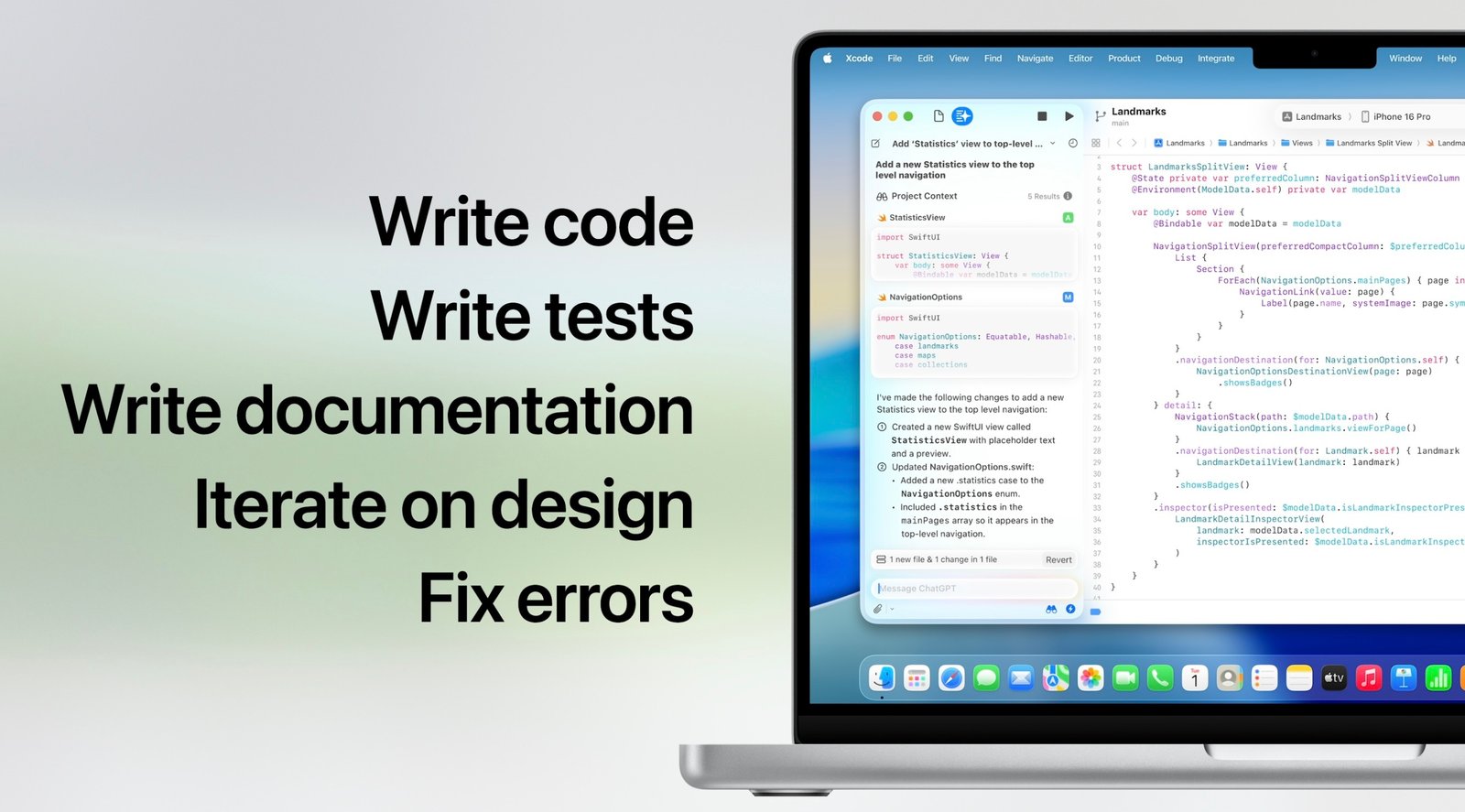 Xcode interface showcasing AI features