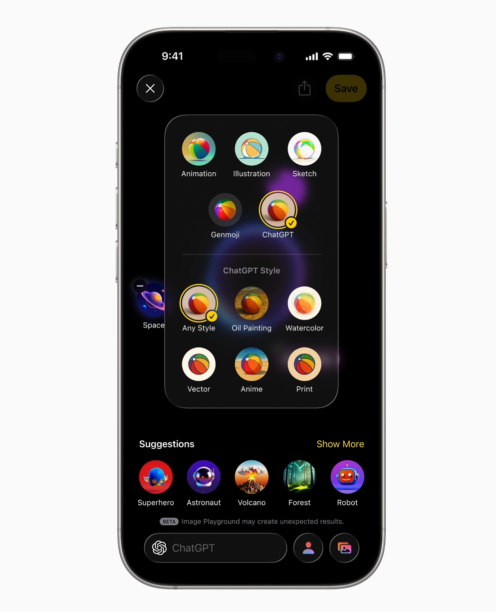 Image Playground new styles interface