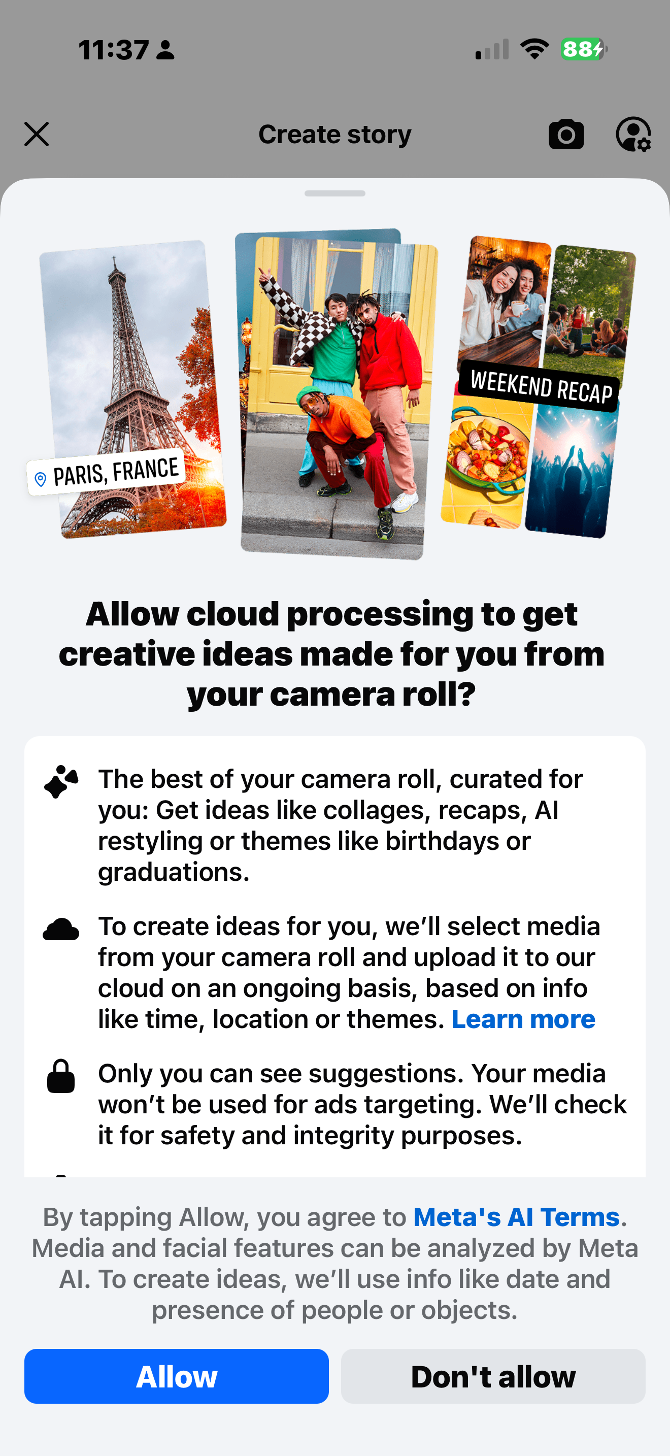 Screenshot showing Facebook app interface