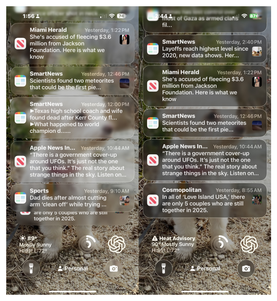 Notification style updates in iOS 26 beta versions