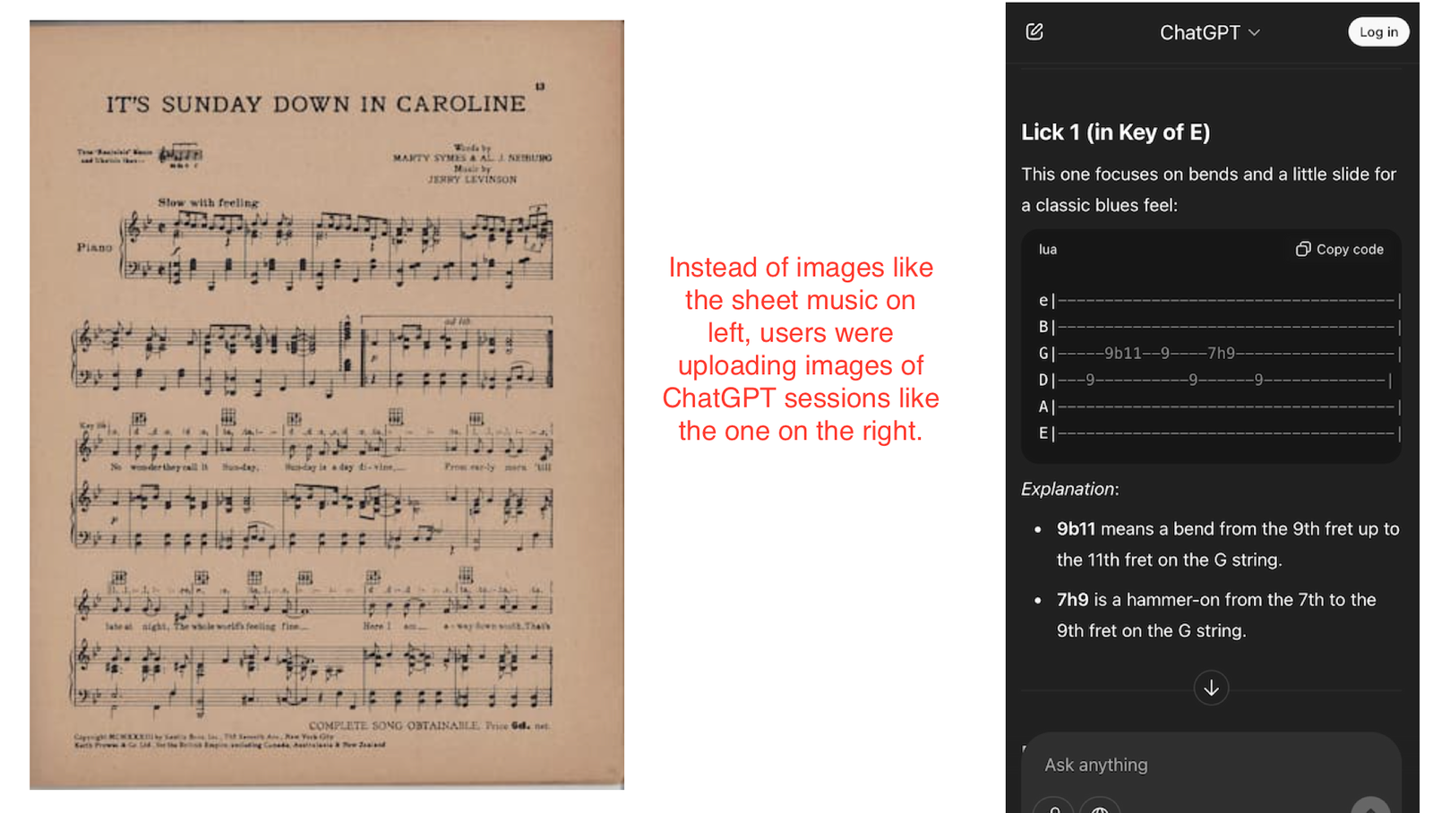 Screenshots showing ASCII tablature uploaded to Soundslice