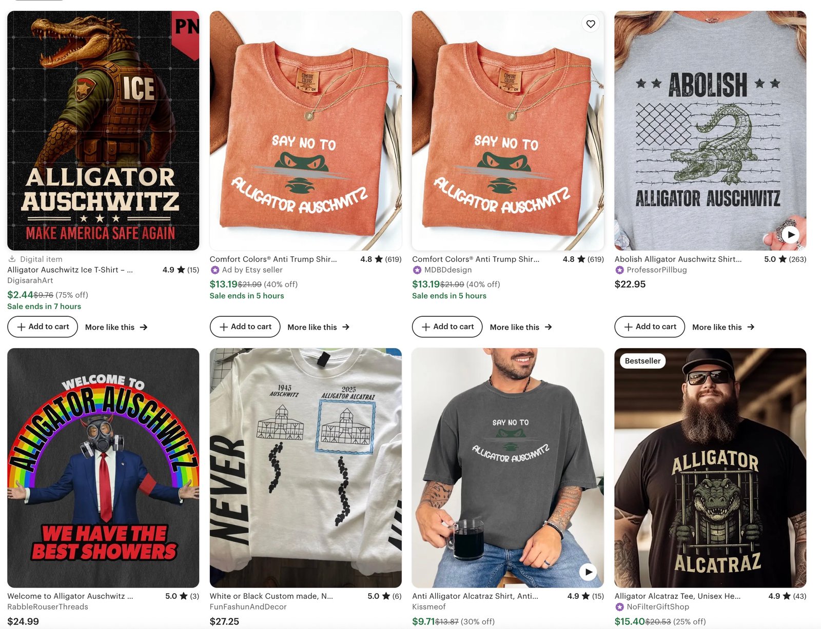 Etsy pro-Alligator Auschwitz merchandise screenshot