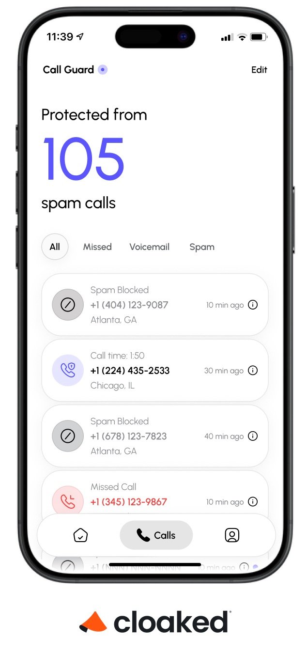 Cloaked app interface showcasing caller screening